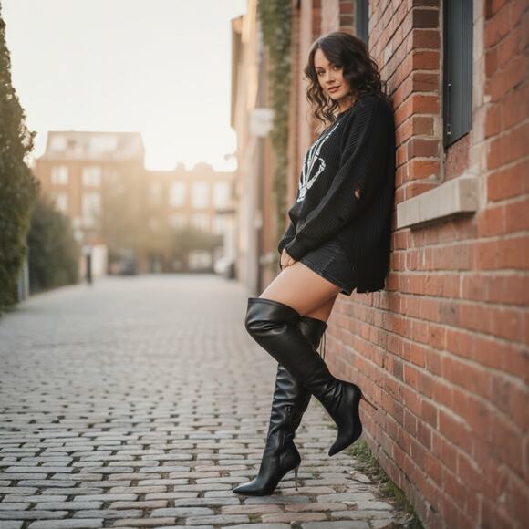 Mark Fisher Women's Black Knee-High Stiletto Boots Size 10 - Picture 1 of 10